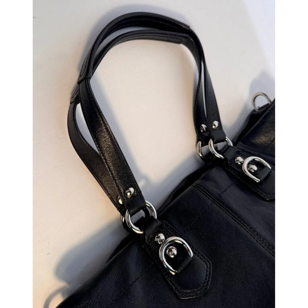 Coach Ashley soft black pebble‎ leather with 3 compartments purple fabric